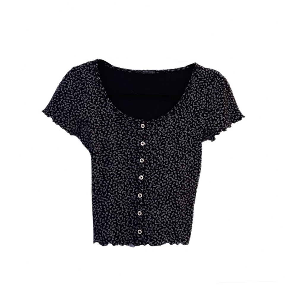 Brandy Melville blue flowered buttoned top